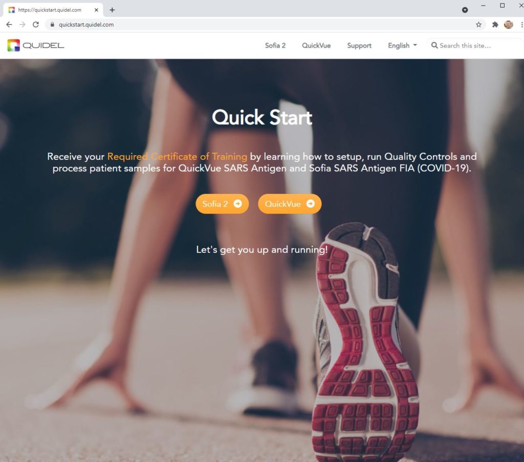 Home page of quickstart.quidel.com